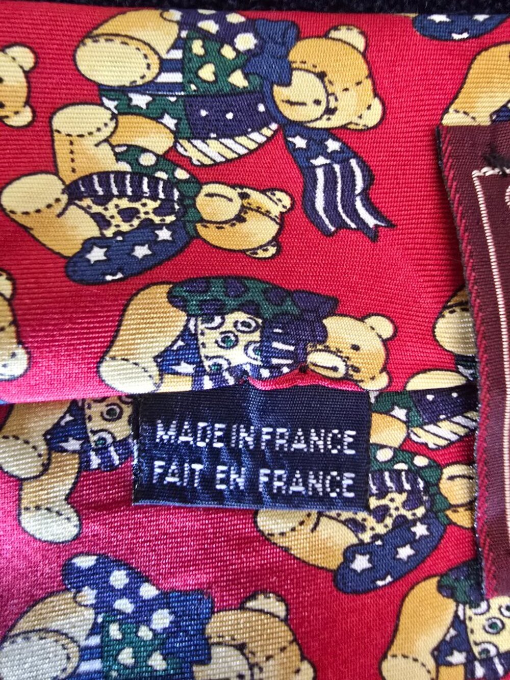 Vintage Chaps Ralph Lauren Polo Bear Silk Tie Red Made In France 90s Novelty - Picture 4 of 9